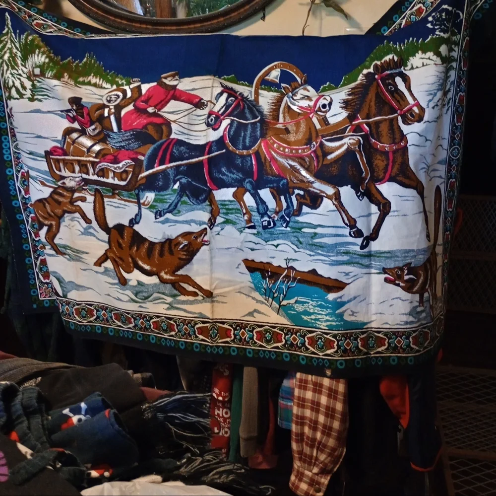 Vintage Festive Winter Sleigh Ride Tapestry-Made In Turkey